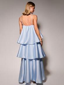 COSMINA Women's Elegant Tailored Long Train Cake Dress Beach Day Party Cocktail Date Vacation Wedding Season Formal Dress Light Blue Summer - Blue - View 4