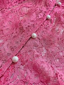 Maweii Plus Size Women's Fashion Lace Button Front Long Sleeve Shirt - Hot Pink - View 7