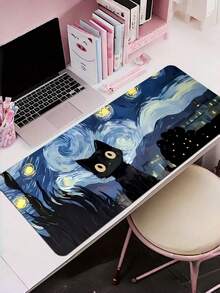 1 st Diatomit Van Gogh Stjärnnatt kattmönster minimalistisk svart yta utökad tangentbordsunderlägg för kontor och gaming halkfri vattentät stor - Stjärnkatt - Visa 5