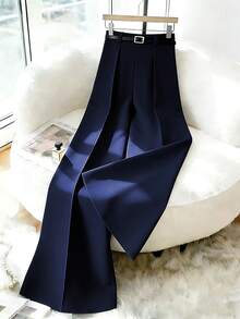 Elenzga 2026 New Vintage Military Green Commuter Daily Fashion Wide Leg Pants Women Spring Autumn High Waist Drape Loose Slimming Straight Leg Independence Day Holiday Style Versatile Women Long Pants - Navy Blue - View 5