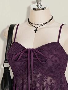 SHEIN ICON Plus Size Women's Lace Lace-Up Ruffle Sexy Versatile Date Night Out Cami Top - Purple - View 5