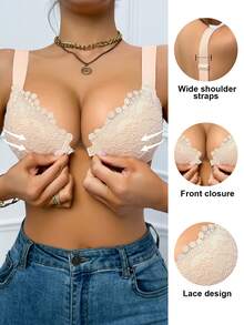 DesireSculpt Sexy Front Open Closure Lace Lingerie, Lift And Enhance Bust, Adjustable Support - Beige - View 3