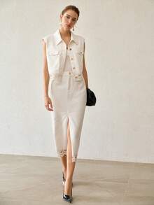 MOTF PREMIUM WOMEN'S SPRING/SUMMER PURE COTTON LACE TRIM PATCHWORK VEST JACKET - Beige - View 5