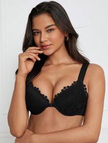 DesireSculpt Sexy Black Lace Bralette With Front Buckle, Push-Up, Anti-Sagging, And Side Boob Control, Single Pack Lingerie - Black - View 5