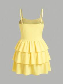 Sweetra CURVE Plus Size Women's Solid Color Layered Ruffle Hem Sweet Girl Style Swimsuit Dress Two Pieces Set, Suitable For Pool, Vacation Beach Summer - Yellow - View 2