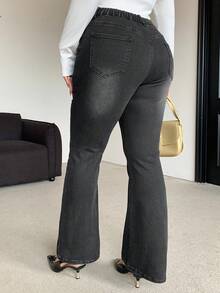 Livesso Petite Jeans de pierna acampanada versátiles y casuales con trabillas para cinturón para mujeres, para mujeres de talla pequeña - Negro - Ver 2