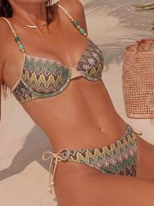 Swim Chiccia 26SS 春夏度假海灘紋理面料綠色鋼圈托高比基尼兩件套泳衣 - 彩色 - 查看 1