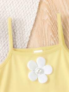 Emery Rose Kids Emery Rose Kids 年轻女孩/年轻女孩优雅印花露背修身度假连衣裙，吊带蝴蝶结喇叭裙摆设计，休闲日常街头服饰 - 黃色 - 查看 5