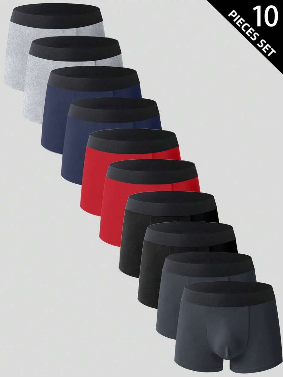 SHEIN 10pcs/Pack Men's Minimalist Comfortable Boxer Briefs - Multicolor - View 1