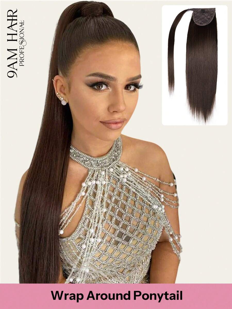 Pony Tails Real Hair Extension Straight Ponytail Extension Human Hair Invisible Wrap Around Ponytail Human Hair For Women Daily Work