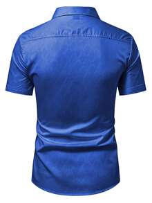 Manfinity Mode Men's Minimalist Print Short Sleeve Shirt, Formal - Royal Blue - View 2