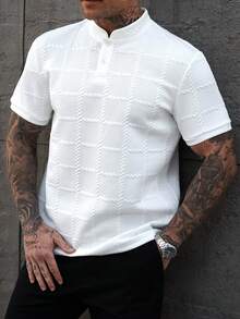 Manfinity Homme Men's Fashionable Casual Retro Short Sleeve Polo Shirt, Essential For Daily Outings, Great Gift For Family And Friends,Football, World Cup - White - View 6