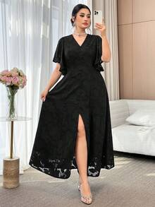Feyla Plus Size Summer Elegant Celestial Solid Color Cutout Dress Evening Formal Black Wedding Dinner Cocktail Party - Black - View 6