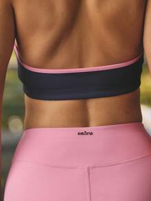 Aralina Leisurewear Active Navy Pink Women's 2pcs Halter Top Contrast Binding And Bike Short Gym Workout Pilates Yoga Two Piece Set - Multicolor - View 7
