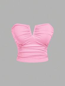 SHEIN MOD 加大码 3 件套 女士白色深 V 领褶皱吊带背心 - 彩色 - 查看 7