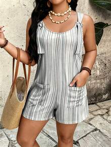 EMERY ROSE Plus Size Casual Striped Pocket Jumpsuit For Women - Grey - View 4