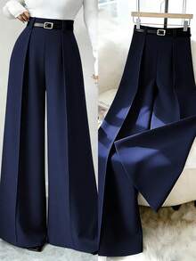 Elenzga 2026 New Vintage Military Green Commuter Daily Fashion Wide Leg Pants Women Spring Autumn High Waist Drape Loose Slimming Straight Leg Independence Day Holiday Style Versatile Women Long Pants - Navy Blue - View 1