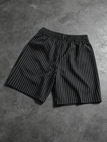 ROMWE MEN Pantalones cortos casuales con estampado de eslogan para hombres, adecuados para primavera y verano - Negro - Ver 2