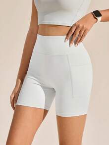 Exploreva Exploreva Women's Summer Minimalist Solid Color High Waist Shaping Butt Lifting Sports Shorts - Olive Green - View 3