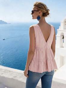 Breezaya Women's Solid Color Lace Ruffle Hem Camisole - Pink - View 2