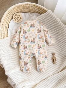 Newborn Baby Girl Cute Casual Knit Cartoon Pattern Long Sleeve Loungewear - White - View 2