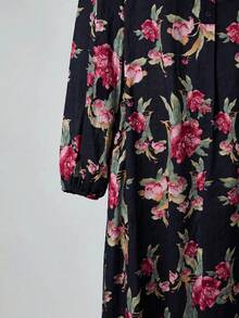 Al Najma 女款花卉印花鈕扣長袖阿拉伯式洋裝 - 藏蓝色 - 查看 3