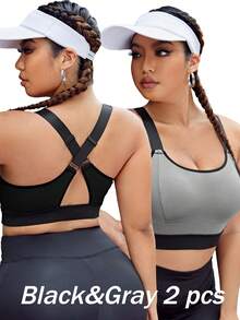 Breezaya Sujetador deportivo de talla grande con costuras cruzadas en la espalda, con almohadillas cosidas, almohadillas no extraíbles para un alto soporte, para mujeres, para hacer ejercicio, yoga, correr, color negro para el Año Nuevo Chino - Multicolor - Ver 2