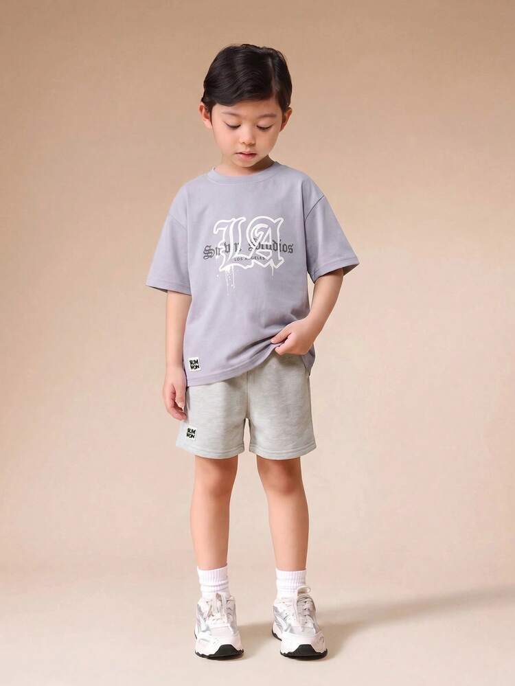 Boys Casual Two Piece Coordinating Set Button Down Shirt And Elastic Waist Shorts Summer Outfit