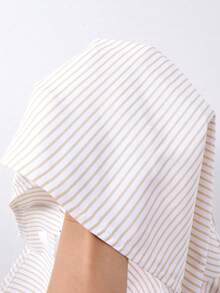 SHEIN 1件女童長袖鈕扣襯衫，翻領設計，直條紋與胸前刺繡圖案，秋季休閒上衣 - 杏色 - 查看 5