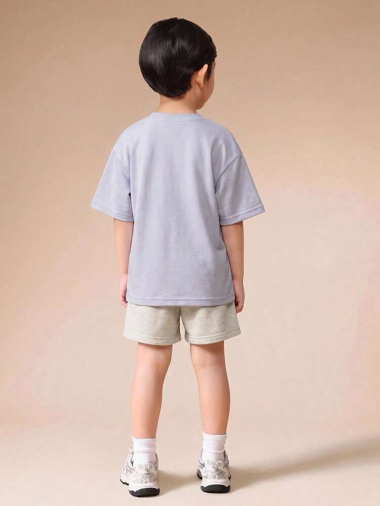 Boys Casual Two Piece Coordinating Set Button Down Shirt And Elastic Waist Shorts Summer Outfit