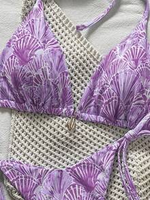Swim Vcay Springbreak Women's Shell Print Halter Neck Bikini Two-Piece Swimsuit - Purple - View 4