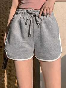 DAZY Women's Summer Casual Colorblock Trim Shorts - Dark Grey - View 2