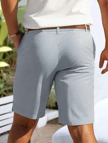 Manfinity Homme Men's Solid Color Casual Shorts With Pockets - Dusty Blue - View 2