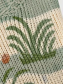ROMWE Summer Outfits Beach Vacation Fish Print Tassel Fitted Knit Dress - Green - View 3