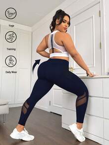 Rhythm Era Quần legging cạp cao phối lưới, kiểm soát bụng, nâng mông, có túi lưới hai bên - Màu xanh hải quân - Xem 2