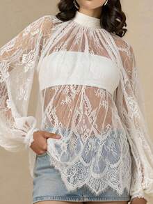 Travachic Lace Sheer Mesh Blouse For Women Summer Top Holiday Outfits For Women - White - View 9