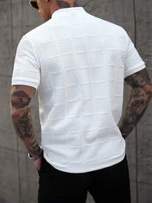 Manfinity Homme Men's Fashionable Casual Retro Short Sleeve Polo Shirt, Essential For Daily Outings, Great Gift For Family And Friends,Football, World Cup - White - View 2