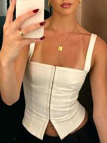 Jouncy Women Stylish Casual Elegant Simple Fitted Tank Top - White - View 1