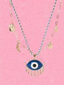Popjeli A Fashionable, Beautiful, Simple And Light Luxury Devil's Eye Multi-Layer Necklace,Y2K/Cute/Colorful/Chic,DIY,PINK,Summer/Beach/Prom/Part/Vacation/Travel,For Mom/Women/Girl/Mother,Heart,Floral - Devil's Eye - View 4