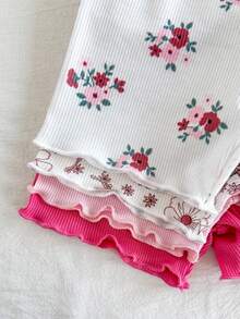 SHEIN Vintaside Kids 8件組/女嬰0-3歲春夏季新品休閒日常外出可愛素色針織不對稱螺紋短袖背心T恤上衣與短褲套裝 - 彩色 - 查看 9