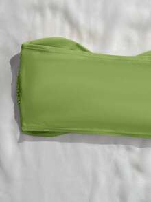 Swim Basics Top de Bikini Bandeau con Busto Torcido y Fruncido de unicolor para Playa de Verano para Mujer - Verde - Ver 3