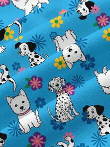 PopScrub Casual Minimalist Uniform Top With Puppy And Floral Print Pattern, Suitable For Pet Hospitals And Children's Hospitals - Multicolor - View 3