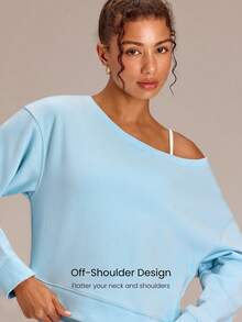GLOWMODE Everyday Terry GlowOff Soft Breathable Sweat-Wicking Oversized Loose Fit Off-Shoulder Pullover Sweatshirt Daily Casual Wear - Blue Day - View 3