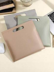 1pc A4 Size Litchi Pattern Leather Waterproof Tear Resistant Black Document Bag Briefcase File Folder Stationery Organizer Pouch For Office Work Business Travel Large Capacity Storage - multicolor - View 4