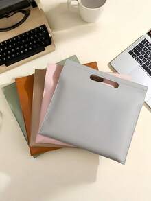 1pc A4 Size Litchi Pattern Leather Waterproof Tear Resistant Black Document Bag Briefcase File Folder Stationery Organizer Pouch For Office Work Business Travel Large Capacity Storage - multicolor - View 8