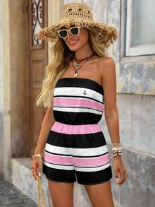 EMERY ROSE Casual Minimalist Plus Size Bandeau Shorts Jumpsuit - Multicolor - View 7