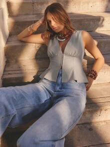Aralina Winter / Summer Sleeveless Peplum Hem Shirt Suitable For Work Or The Office - Light Grey - View 7