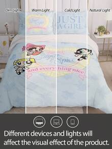 THE POWERPUFF GIRLS X Joivida 2/3件組 100%聚酯纖維 奶油般柔軟舒適透氣面料，全夜舒適寢具（被套 + 1/2個枕套，不含被芯），四季通用現代聚酯纖維寢具系列 - 彩色 - 查看 5