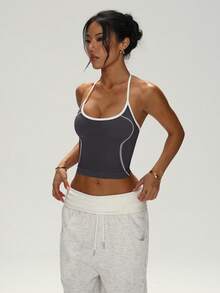 Dewbera Dewbera Women's Seamless Contrast Color Halter Neck Wire-Free Sports Bra - Dusty Purple - View 4
