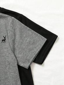 SHEIN 青少年男孩極簡休閒純色圓領短袖T恤與格紋短褲寬鬆睡衣套裝 2件組 - 彩色 - 查看 5